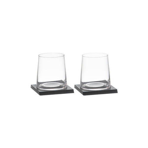 2pc Tempa Harvey Wooden Whisky Glass & Coaster Set 11x10cm Clear/Black