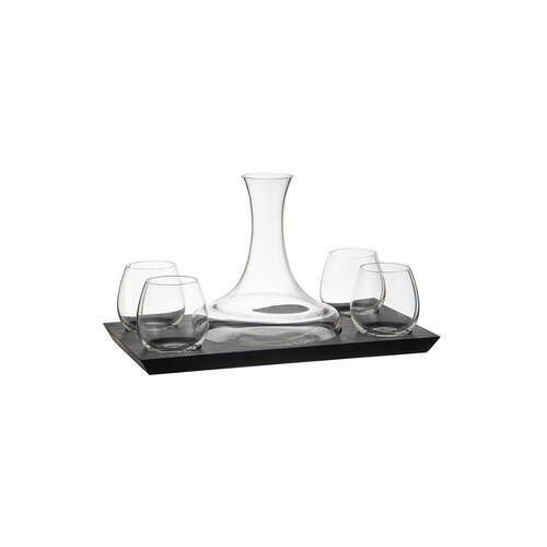 6pc Tempa Harvey Wooden Wine Decanter and Glasses Set Clear/Black