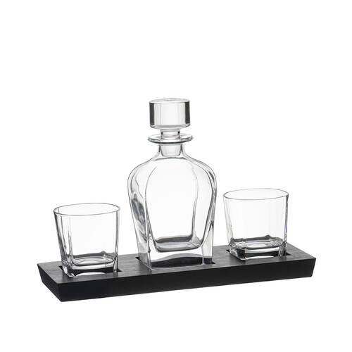 4pc Tempa Harvey Wooden Whisky Decanter and Glasses Set Clear/Black