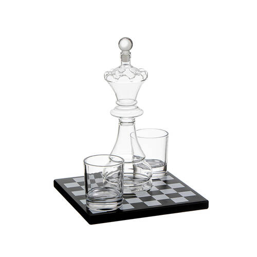 Tempa Preston Chess Whisky Decanter & Glasses Bar Set Clear/Black
