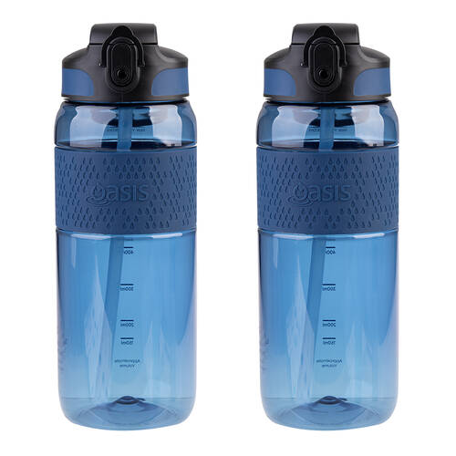 2PK Oasis Tritan Sports Silicone Grip Drink Bottle w/ Sipper 800ml Blue Ocean
