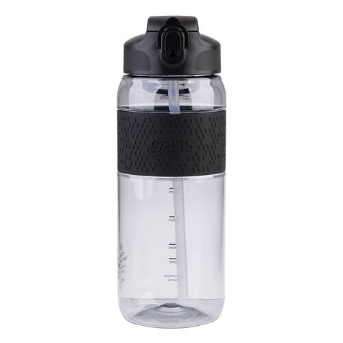 Oasis Tritan Sports Silicone Grip Drink Bottle w/ Sipper 800ml Carbon Black