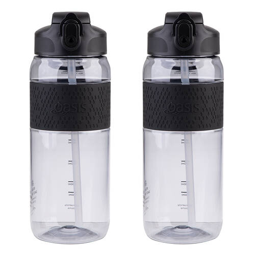 2PK Oasis Tritan Sports Silicone Grip Drink Bottle w/ Sipper 800ml Carbon Black