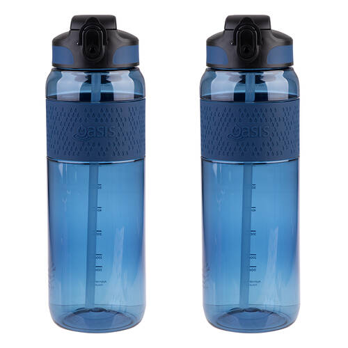 2PK Oasis Tritan Sports Water Drinking Bottle w/ Sipper Straw 1L Blue Ocean