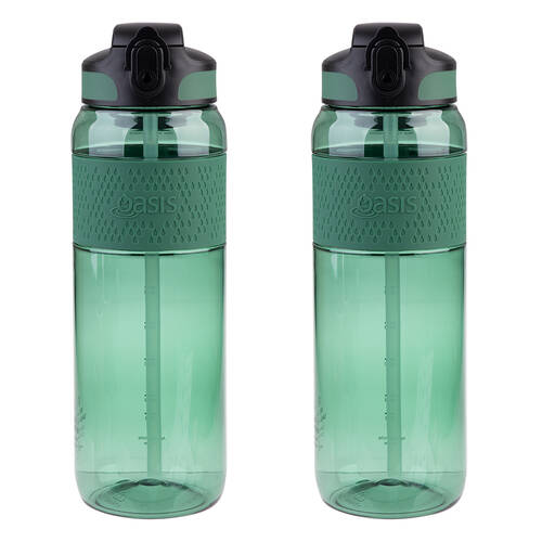 2PK Oasis Tritan Sports Water Drinking Bottle w/ Sipper Straw 1L Forest Green