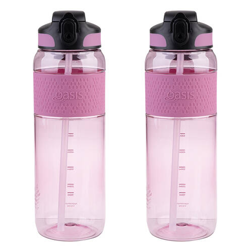 2PK Oasis Tritan Sports Water Drinking Bottle w/ Sipper Straw 1L Pink Berry