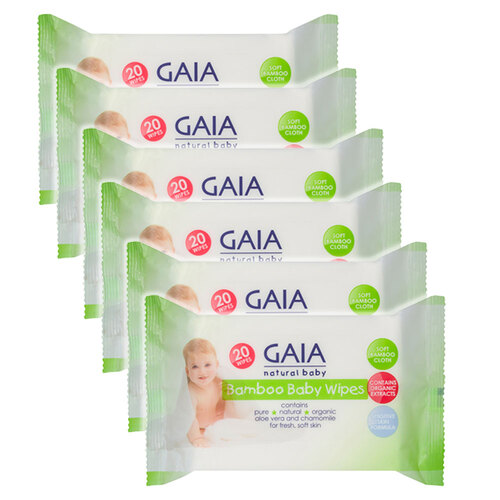 Gaia 120PK Natural/Pure/Organic Bamboo Baby/Kid Wipes Lightly Scent/Travel Pack