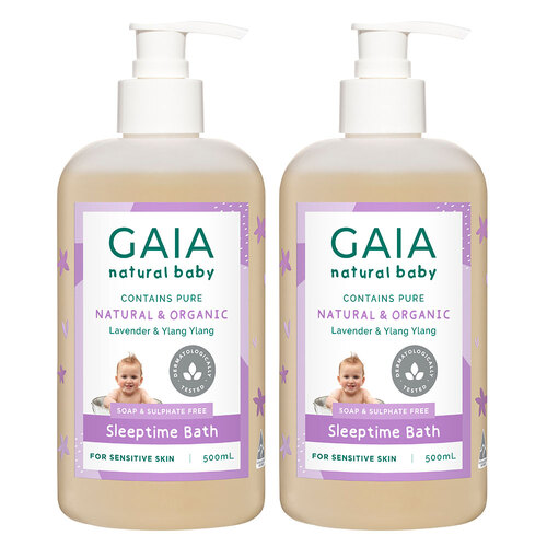 2x 500ml Gaia Pure/Organic Sleeptime Bath for Baby/Kids/Toddlers Vegan Friendly