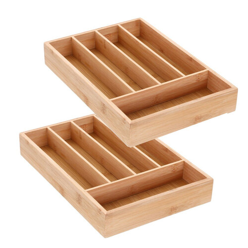 2PK Boxsweden Bamboo Cutlery Drawer Organiser 5 Comp 33X23X5cm