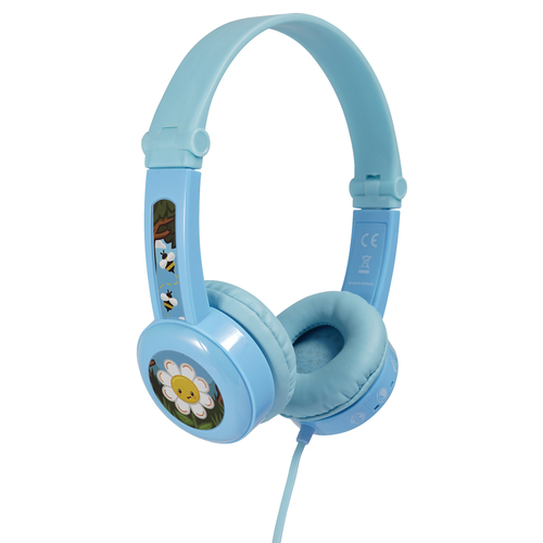 BuddyPhones Travel Kids Wired Headphones w/ Stickers - Light Blue