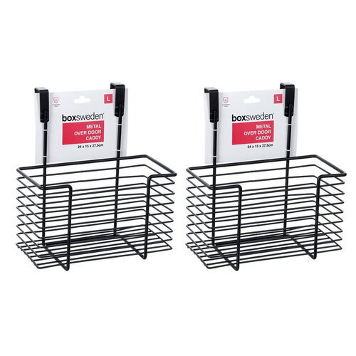 2PK Boxsweden 27.5cm Metal Over Door Caddy Large - Black