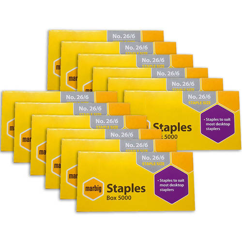 12PK Marbig Staples 26/6 Box 5000