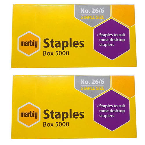 2PK Marbig Staples 26/6 Box 5000