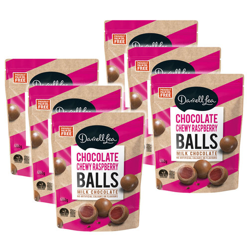 6PK Darrell Lea 160g Chewy Milk Chocolate Raspberry Balls Bag