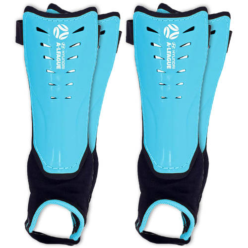 2x Hyundai A-League Shin Guard/Pads w/ Ankle Sock Small Size Blue