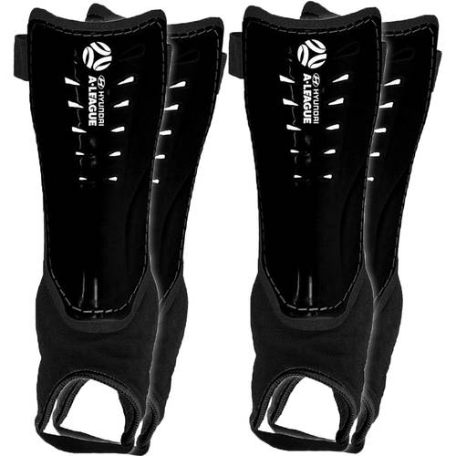 2x Hyundai A-League Shin Guard/Pads w/ Ankle Sock Large Size Black