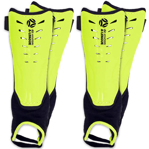 2x Hyundai A-League Shin Guard/Pads w/ Ankle Sock Large Size Lime