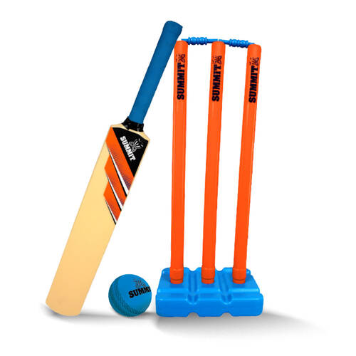Summit Kid Plastic Cricket Set w/3 Stumps/Base/Bat/Ball - Junior
