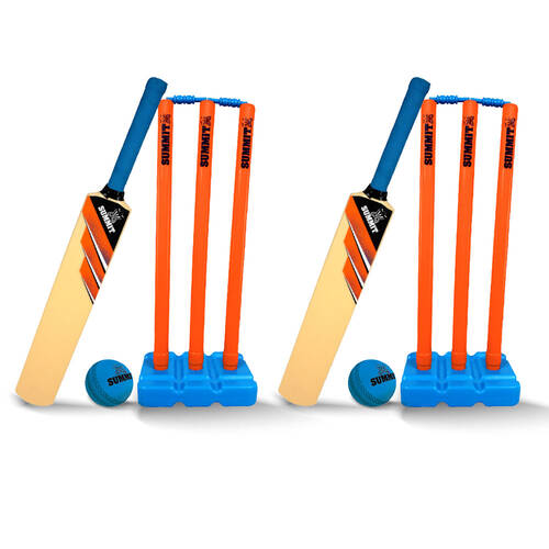 2PK Summit Kid Plastic Cricket Set w/3 Stumps/Base/Bat/Ball - Junior