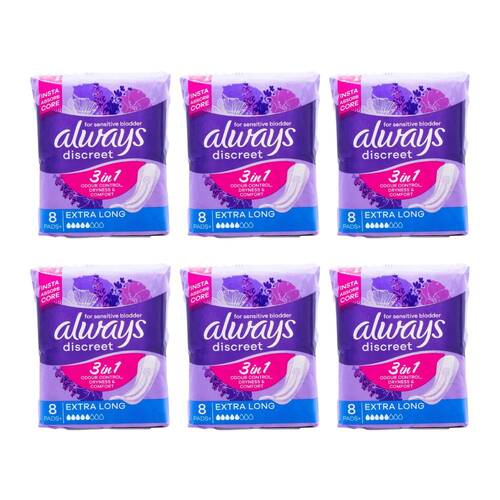 6x 8pc Always Discreet Sanitary Pads For Sensitive Bladder Extra Long