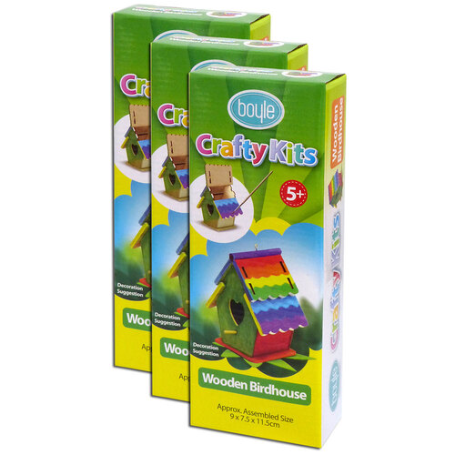 3x Boyle Crafty Kits Build & Paint Wooden Birdhouse Kids 5y+