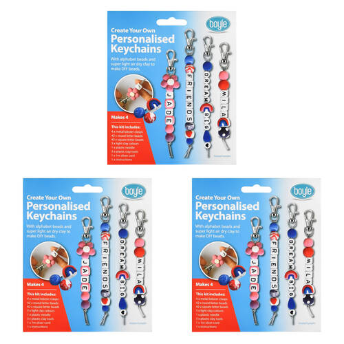 3PK Boyle Personalized Beaded Keychains Kids DIY Craft Kit