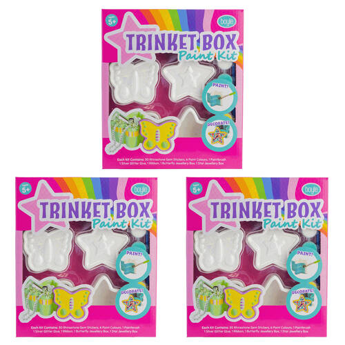 3PK Boyle Paint Your Own Trinket Boxes Kids DIY Craft Kit 5y+