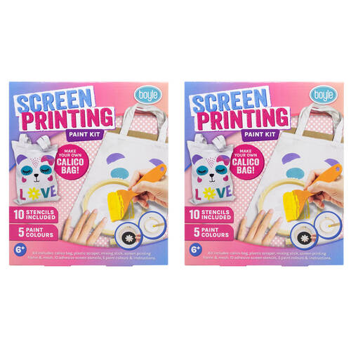 2PK Boyle Screen Printing Paint Kit Kids DIY Craft Calico Bag 6y+