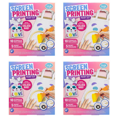 4PK Boyle Screen Printing Paint Kit Kids DIY Craft Calico Bag 6y+