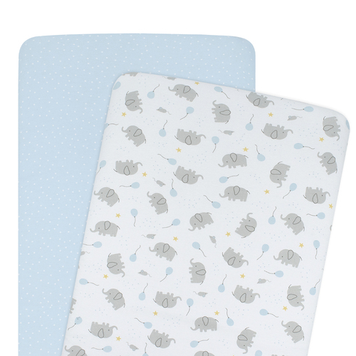 2pc Living Textiles Jersey Co-Sleeper/Cradle Fitted Sheet Mason Elephant