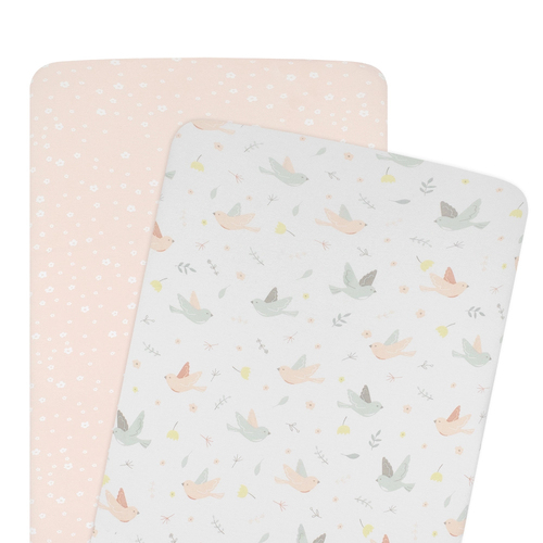 2pc Living Textiles Jersey Co-Sleeper/Cradle Fitted Sheet Ava Birds
