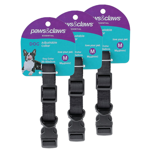 3PK Paws & Claws Essentials Dog Collar Assorted Medium
