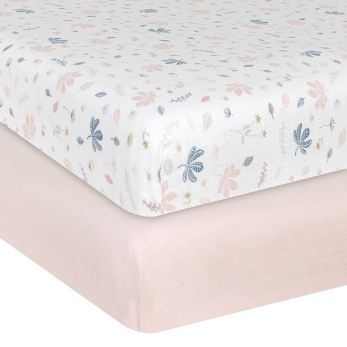 2pc Living Textiles Organic Muslin Cot Fitted Sheet Botanical/Blush