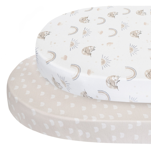 2pc Living Textiles Round/Oval Cot Fitted Sheets Sloth/Rainbow