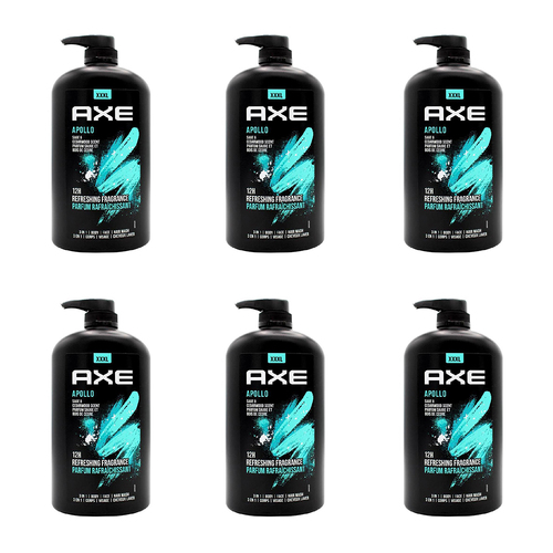 6PK Axe Apollo 3-in-1 Body Face Hair Wash 1L For Men Sage & Cedarwood Scent