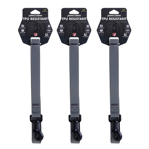 3PK Paws & Claws Pet/Dog 120x2.5cm Waterproof TPU Lead - Grey