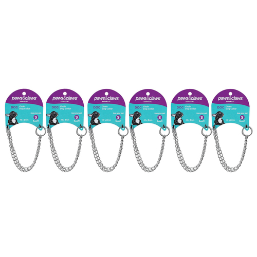 6PK Paws & Claws 40cmx2mm Chain Collar Small - Silver