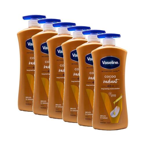 6PK Vaseline Intensive Care Radiant Cocoa Butter Body Lotion for Dry Skin 725ml