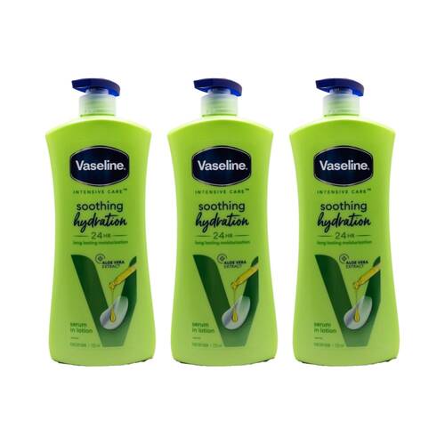 3PK Vaseline Intensive Care Body Lotion Soothing Hydration w/Aloe Vera 725mL
