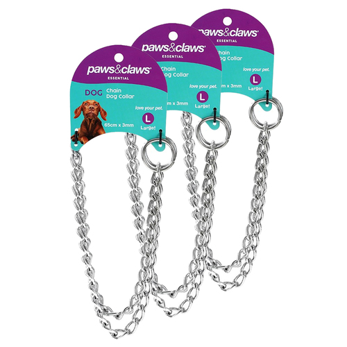 3PK Paws & Claws 65cm Chain Dog Collar L
