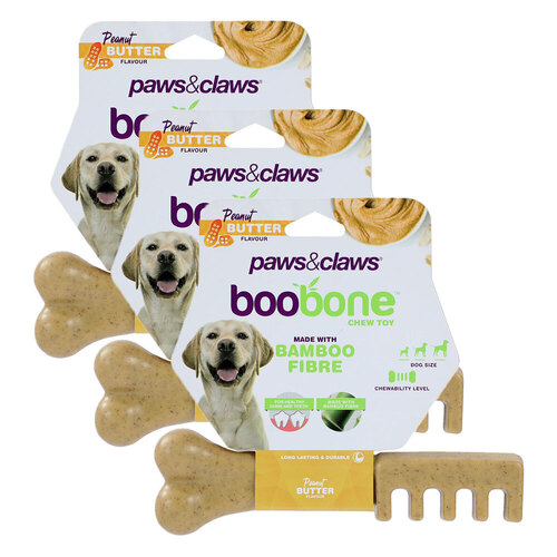 3PK Paws & Claws Boobone Toothbrush Peanut Butter 18.5cm
