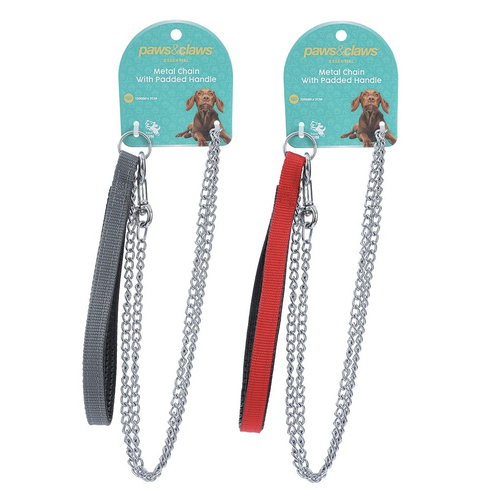 2PK Paws & Claws Pet/Dog 120x2cm Chain Lead w/ Padded Handle - Assorted