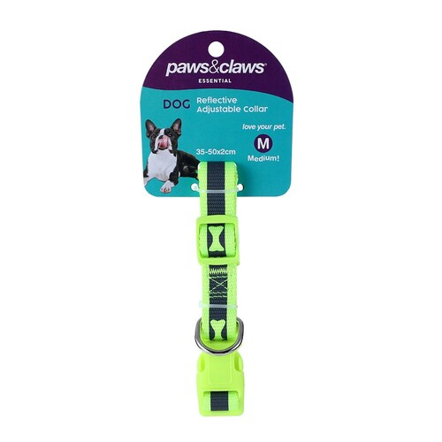 Paws & Claws 35-50cm Reflective Collar w/ Bone Print Medium - Assorted