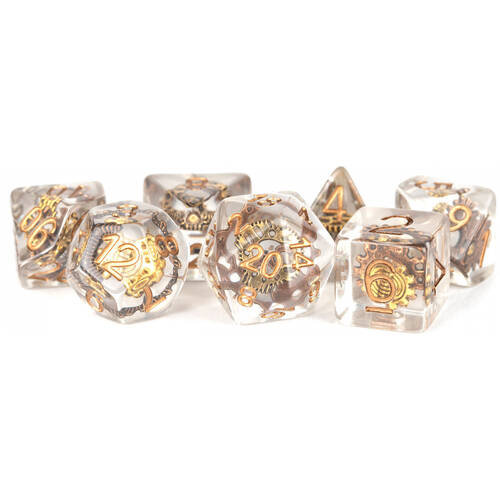 7pc Fanroll by Metallic Resin/Polyhedral RPG Tabletop Dice Set 16mm - Gear