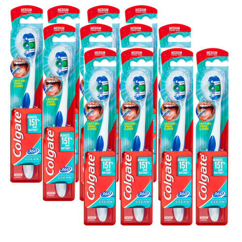 12x Colgate 360 Toothbrush Medium Head Assorted Colours