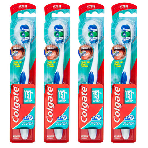 4x Colgate 360 Toothbrush Medium Head Assorted Colours