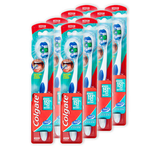 8x Colgate 360 Toothbrush Medium Head Assorted Colours