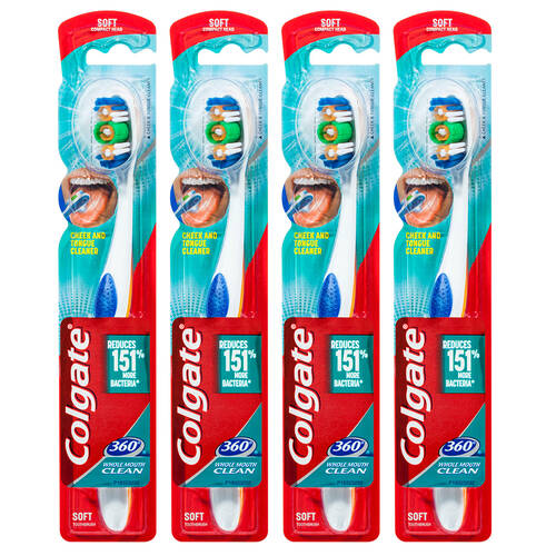 4x Colgate 360 Toothbrush Soft Head Assorted Colours