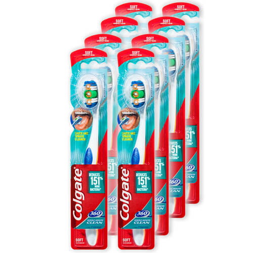 8x Colgate 360 Toothbrush Soft Head Assorted Colours