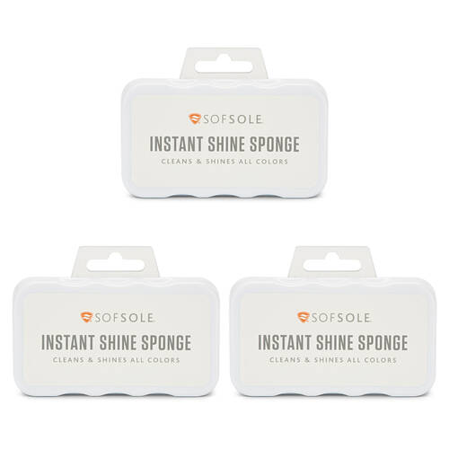 3PK SofSole Instant Shine Sponge For Leather/Vinyl Shoes w/ Travel Case - White